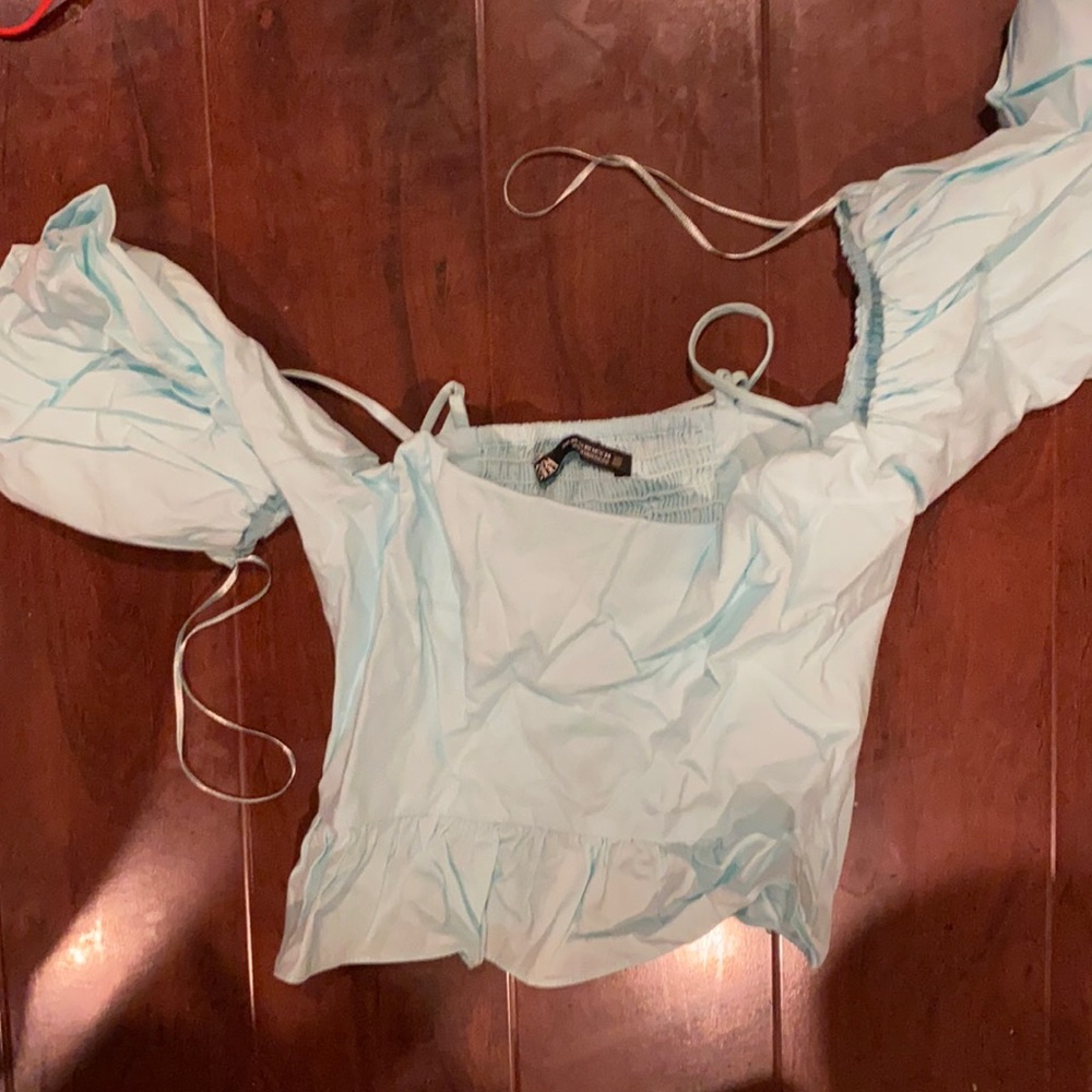 ZARA mint blue off shoulder top